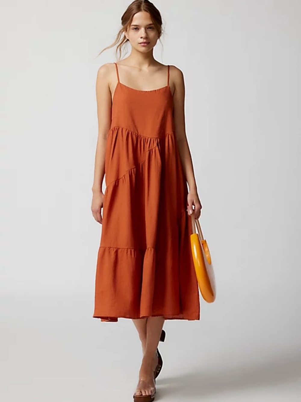 Burnt Orange Tiered Slip Midi Dress - Women